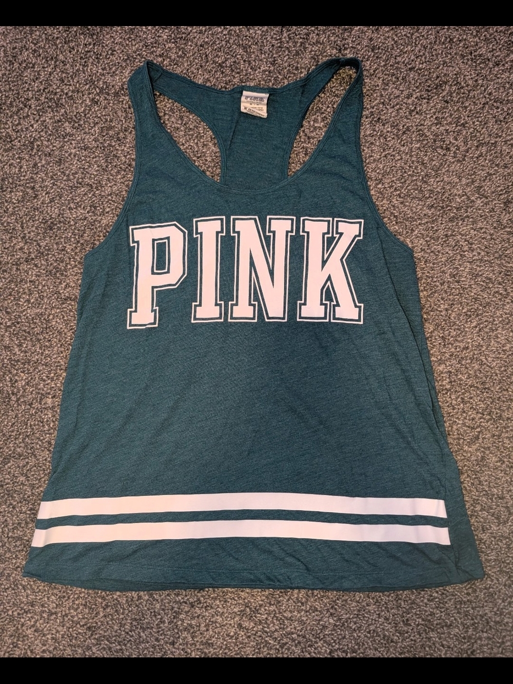 PINK Medium Victoria's Secret Teal Racerback Tank with White Varsity Logo